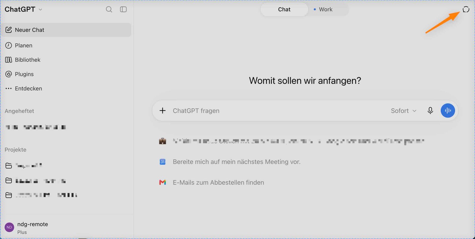 Position des Schalters für temporäre Chats; Oberfläche kann sich ändern